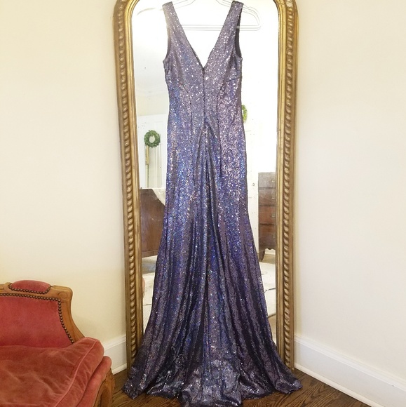 Floor length navy rainbow sequin maxi fishtail dress - Picture 3 of 6
